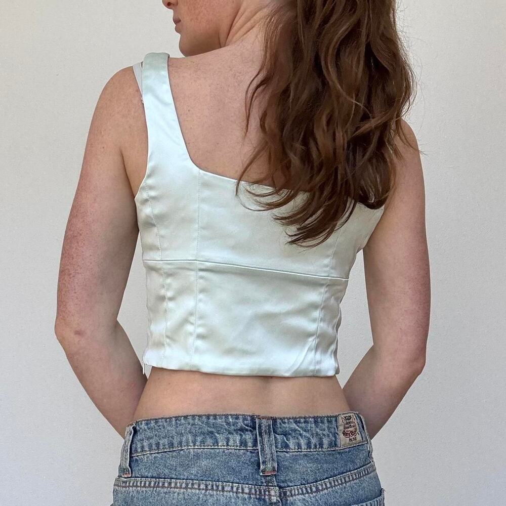 Aritzia wilfred blue satin crop top - Picture 3 of 8